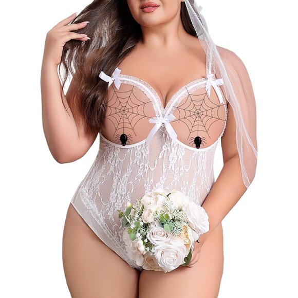 Plus Size Sexy Lace Bodysuit with Adjustable Straps - Celebration Ready, X-Large - Picture 6 of 6